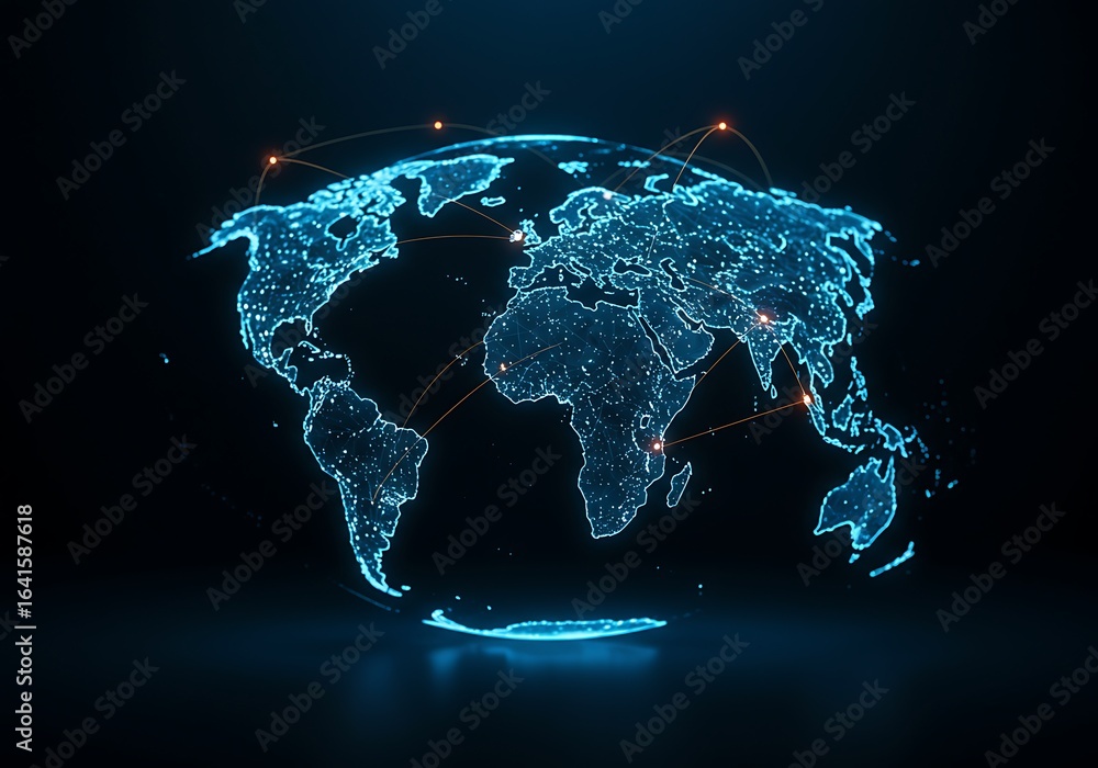 Poster global network connectivity illuminating the planet with digital data flow