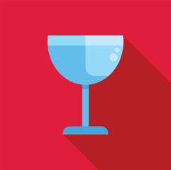 Light blue wineglass with bubbles inside, isolated on red background with long shadow, ideal for restaurant, bar, or party related designs