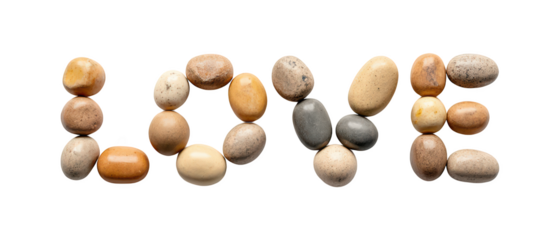 Stones arranged to spell word LOVE create unique and artistic display, symbolizing affection and connection