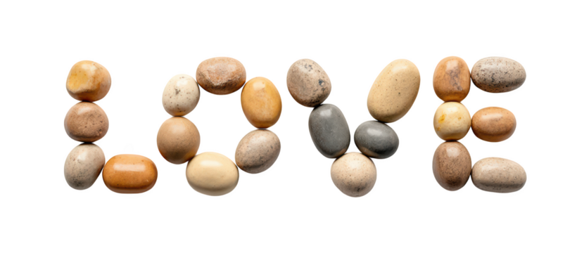 Stones arranged to spell word LOVE create unique and artistic display, symbolizing affection and connection