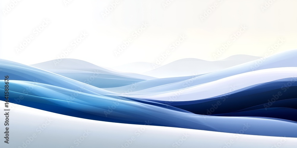 Poster translucent blue waves flowing in an elegant ribbon style creating a modern abstract background