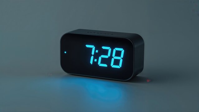 Grey background featuring a digital clock reading 7:28 - Powered by Adobe