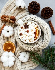 Fototapeta premium Cozy cup of hot cocoa with marshmallows.