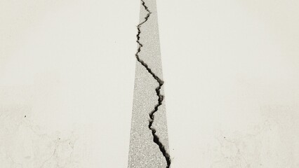 Detailed white stripe on cracked road surface with abstract texture and nature-inspired design