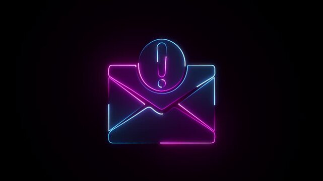 Glowing Neon Failure to send email troubleshooting icon on a black background animation.