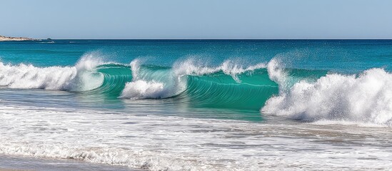 Fototapeta premium Turquoise waves crashing on a sandy beach