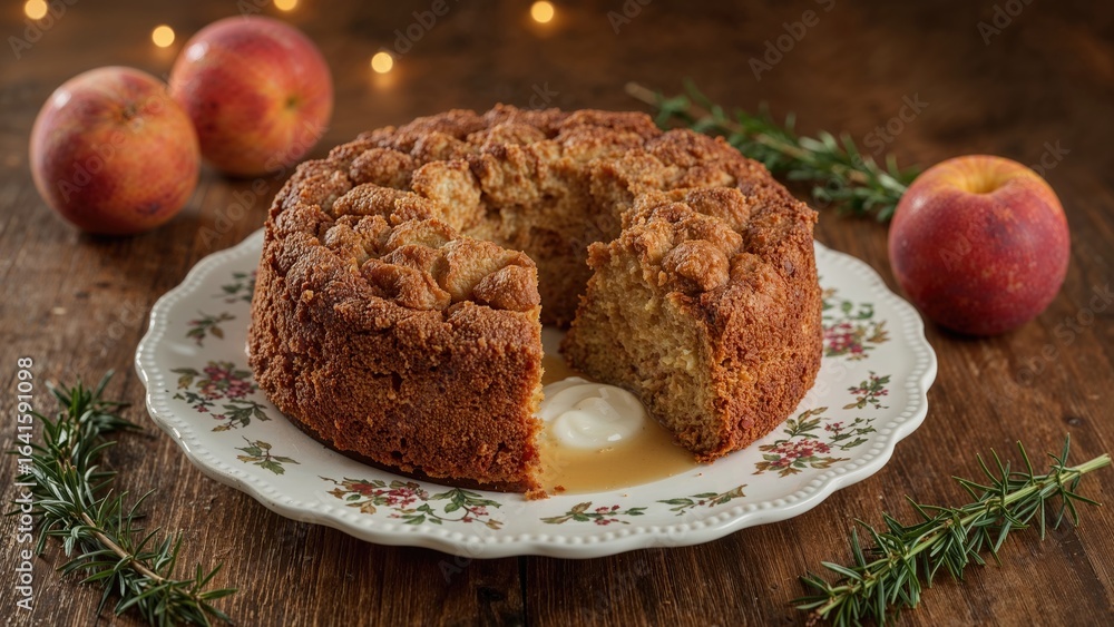 Poster scrumptious fruit bread with peach filling and a layer of sour cream