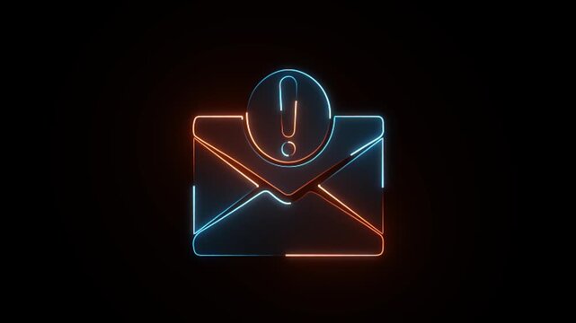 Glowing Neon Failure to send email troubleshooting icon on a black background animation.