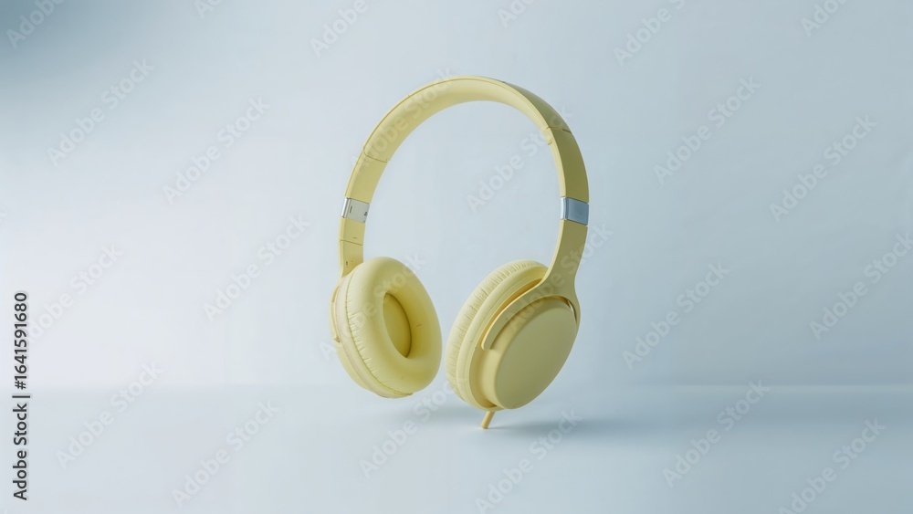 Poster out of focus image showing two yellow headphone shapes on an abstract background
