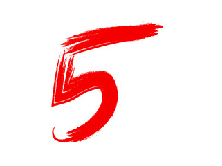 Obraz premium The number 5 is written in red paint on a white background