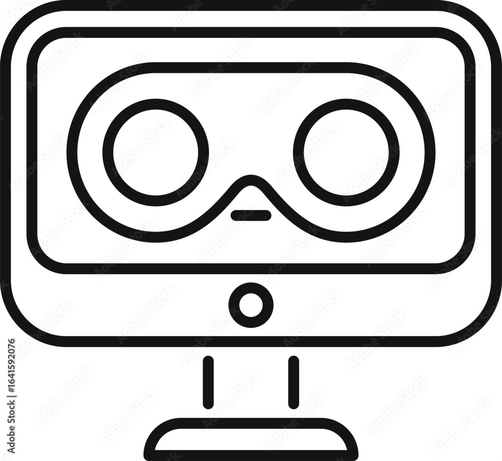 Poster vr headset displaying on monitor screen representing virtual reality experience and new technologies