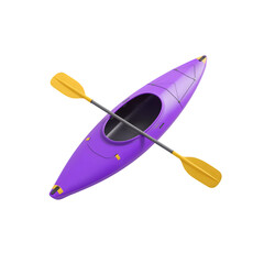 Purple kayak and paddle isolated on transparent background
