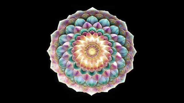 3d render animation of symmetrical multicolor complex basic poly with struts bloom movement, (looping) in the end animation is transform like the beginning form