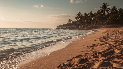 Early morning by the water with palm silhouettes