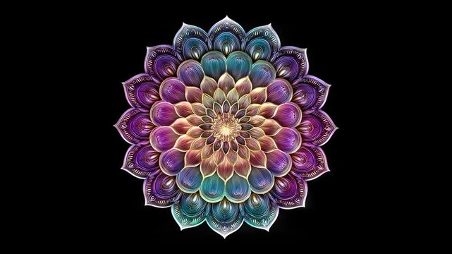 3d render animation of symmetrical multicolor complex basic poly with struts bloom movement, (looping) in the end animation is transform like the beginning form