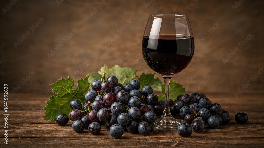 Poster dark grape and its juice on a backdrop