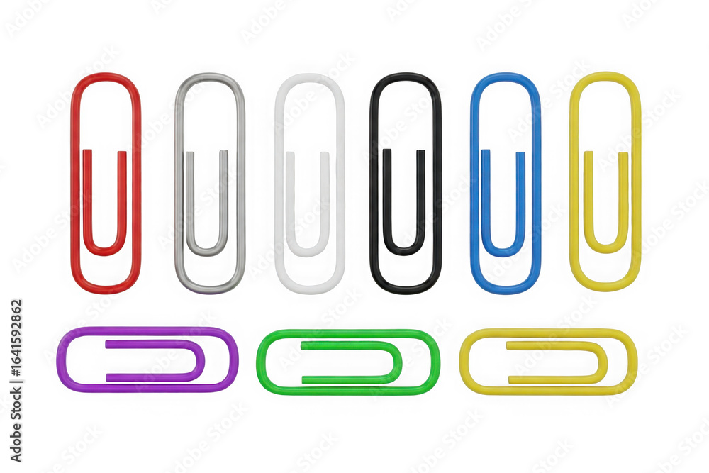 Fototapete collection of colorful paper clips arranged in two rows 3d rendering isolated on transparent backgro