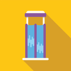 Water slide splashing down into pool at water park, flat design with long shadow