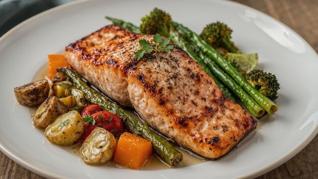 Healthy Grilled Fish Accompanied by Cooked Vegetables, Perfect for Keto and Fodmap Plans