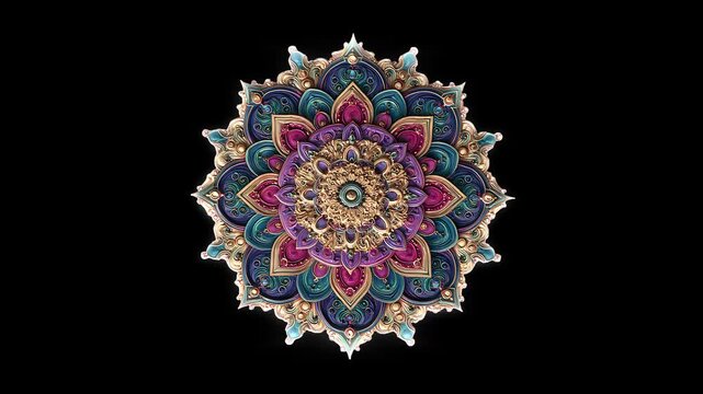 3d render animation of symmetrical multicolor complex basic poly with struts bloom movement, (looping) in the end animation is transform like the beginning form
