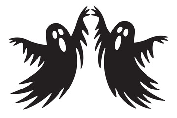 Black silhouettes of two halloween ghosts reaching out