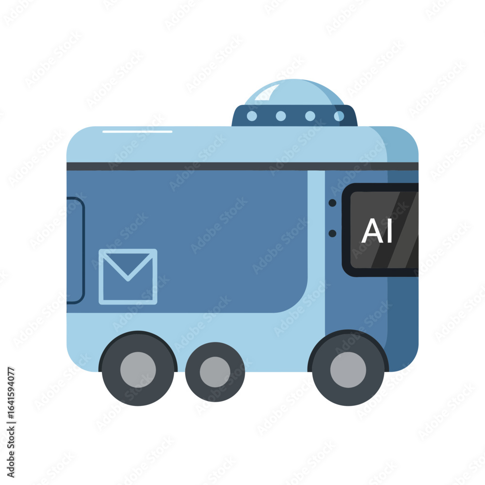 Poster blue delivery vehicle with ai text and an envelope icon on its side.