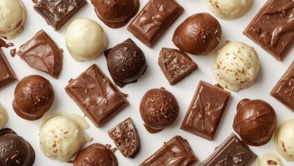 Collection of assorted chocolate sweets isolated on a neutral background