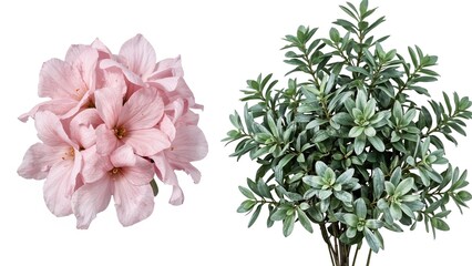 Pink flower cluster isolated. Flowerbed on a plain white background. Shrub ideal for landscaping and garden design. Superior clipping mask.
