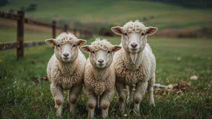 Fototapeta premium Close-up view of cute goats and sheep on a farm