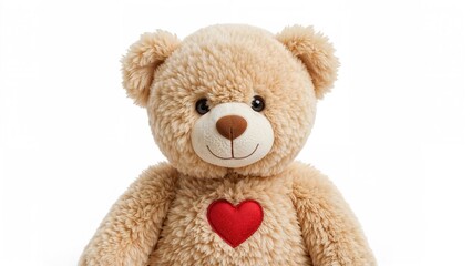 Charming teddy bear clutching a red heart against a white background