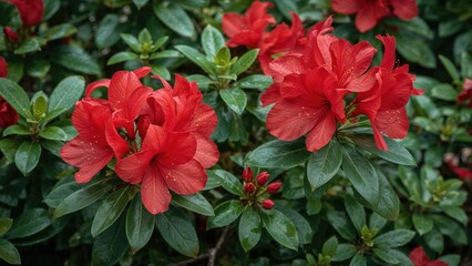 Adorable crimson azalea blossoms