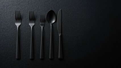 Dark-themed arrangement of black eating utensils