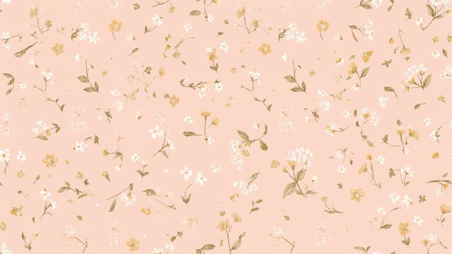 Charming miniature blossom continuous motif against a blush surface