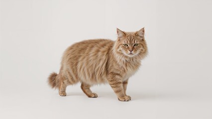 Charming kitty standing peacefully, looking sideways in a studio shot.