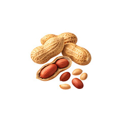 Pile of peanuts with one shell opened showing kernels isolated on transparent background
