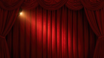 Brightly lit red velvet theater curtains with empty space for text.