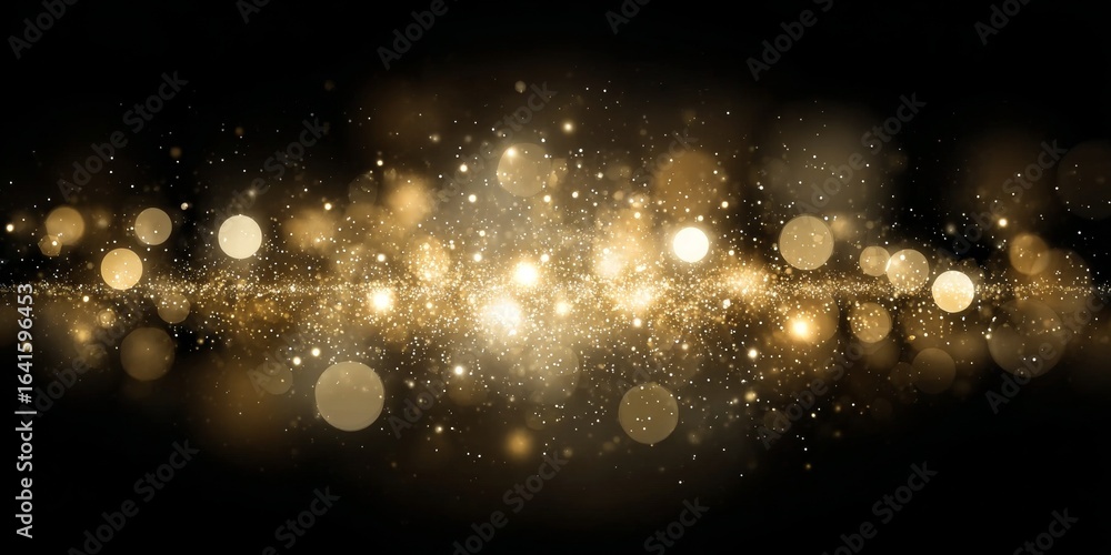 Poster elegant golden lights bokeh gleam on black canvas, creating a luxurious sparkle perfect for design.