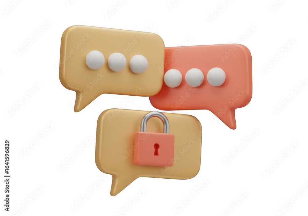 Poster secure communication with encrypted chat bubbles isolated on transparent background