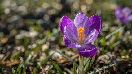 Fototapeta premium Close view highlighting Crocus Vernus flower features