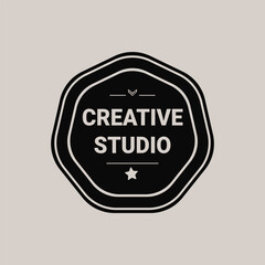 Minimal creative studio badge logo for branding and labels.