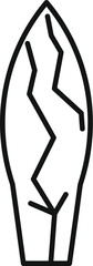 Outline icon representing a broken surfboard with visible crack lines, indicating the need for repair