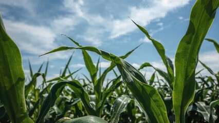 Naklejka premium Macro shot of corn stems surrounded by leaves