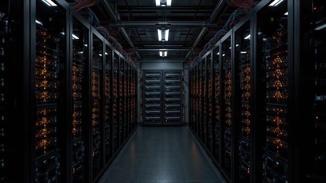 Corporate connectivity hardware in a modern technology facility - Powered by Adobe