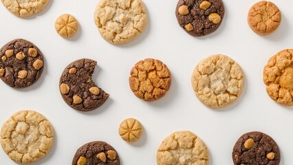 Variety of cookies and biscuits displayed on a white backdrop