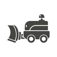 Obraz premium A dark gray snowplow machine icon with a blade and wheels is visible.