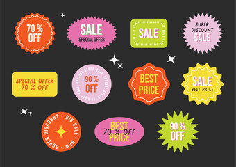 Sale black friday stickers set. Trendy promo labels, patches, stamps for shopping. Big discounts