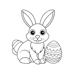 a realistic sweet bunny with easter one eggs vector line art
