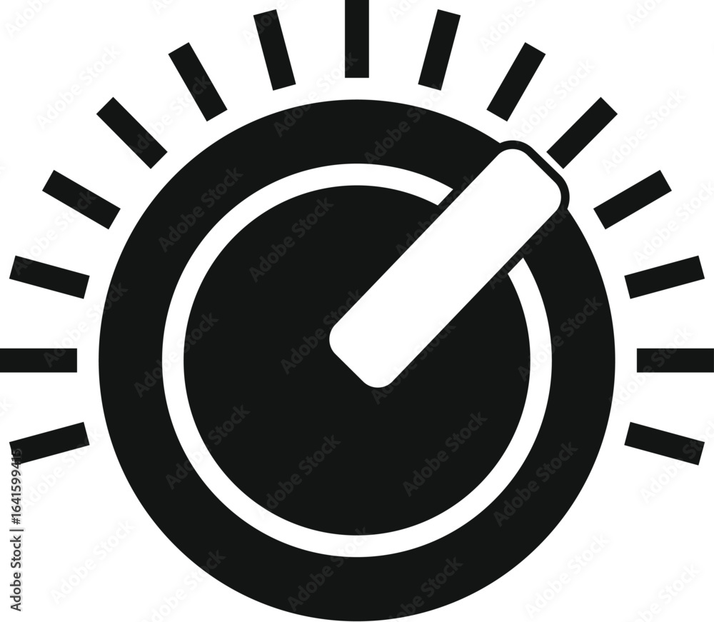 Poster round control knob with rays of light effect increasing volume, intensity or level