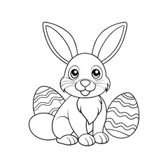a realistic sweet bunny with easter one eggs vector line art
