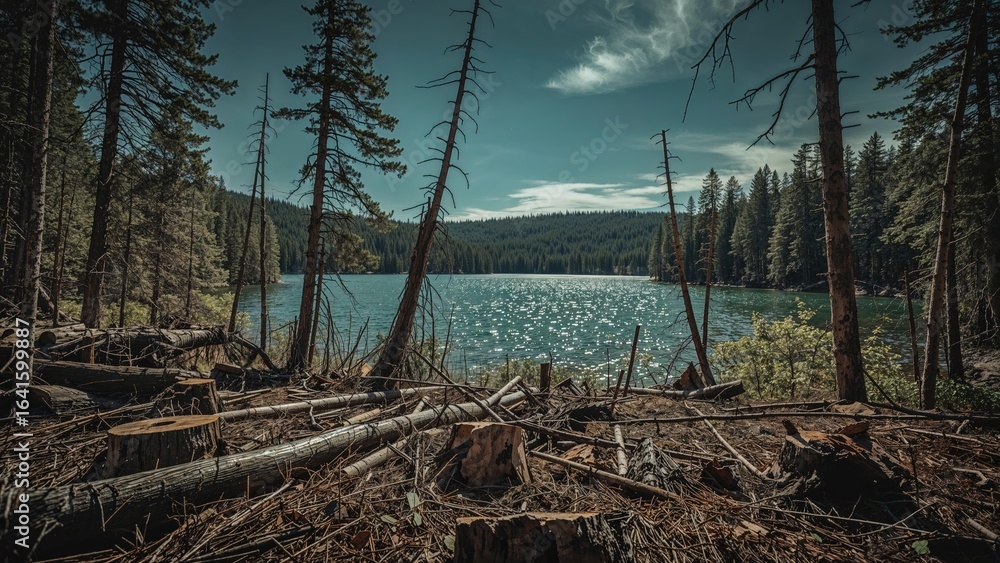 Poster insight into deforestation and nature damage within europe's forest ecosystems. territory suffering 